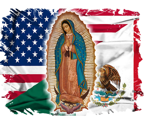 DTF Screen Print Image - Virgen de Guadalupe Mexican/American Flags