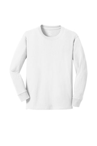 Port & Company® Youth Long Sleeve Core Cotton Tee - White