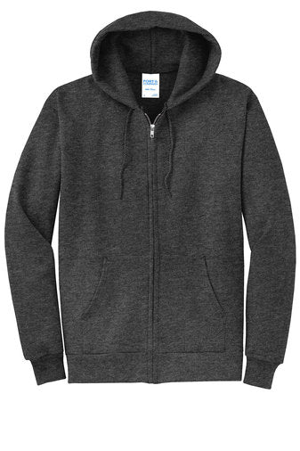 Port & Company® Adult Core Fleece Full-Zip Hooded Sweatshirt - Dark Heather Grey