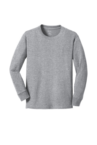 Port & Company® Youth Long Sleeve Core Cotton Tee - Athletic Heather