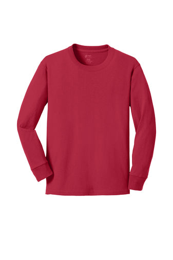 Port & Company® Youth Long Sleeve Core Cotton Tee - Red