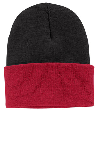 Port & Company® Knit Cap - Black/Athletic Red