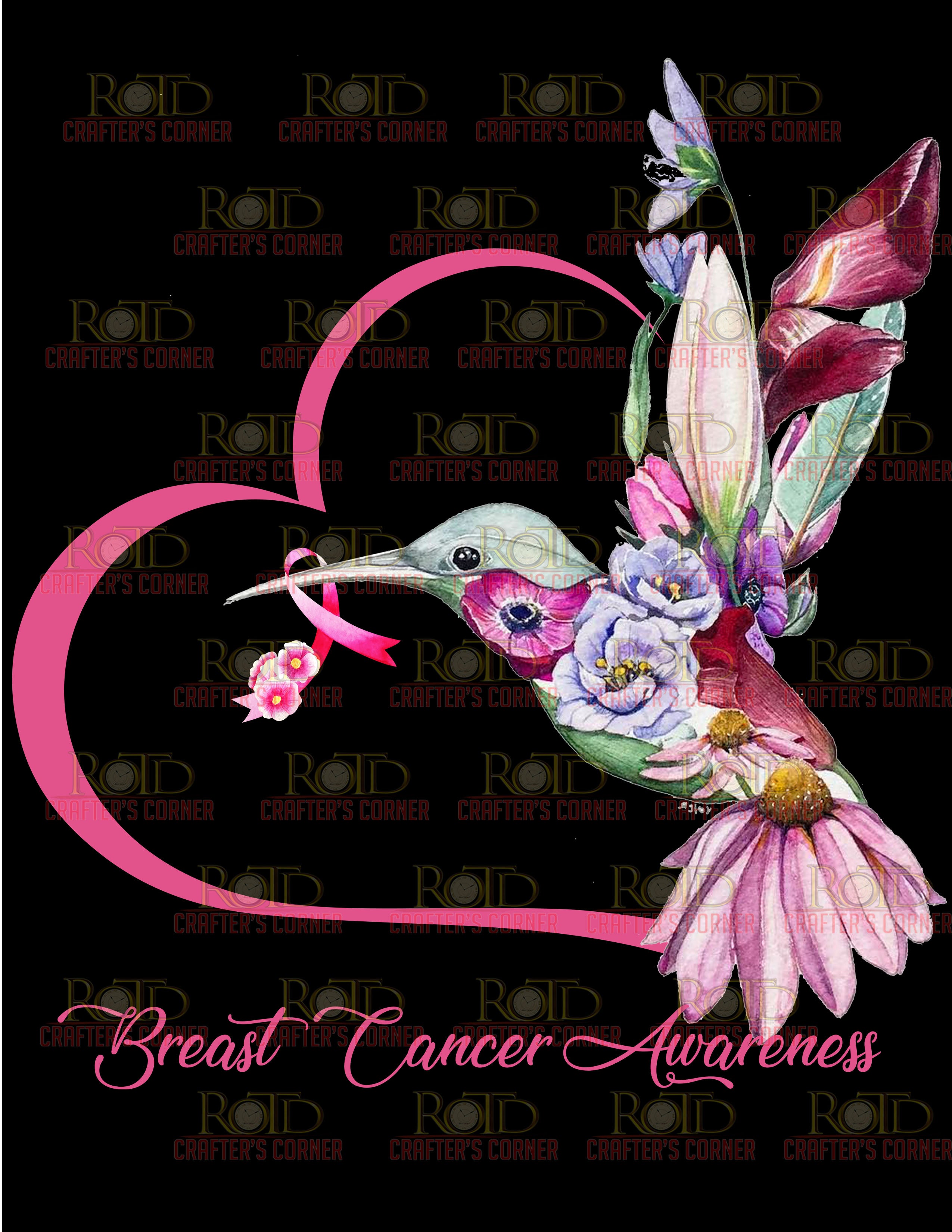 DTF Screen Print Image - Breast Cancer Awareness Heart & Bird