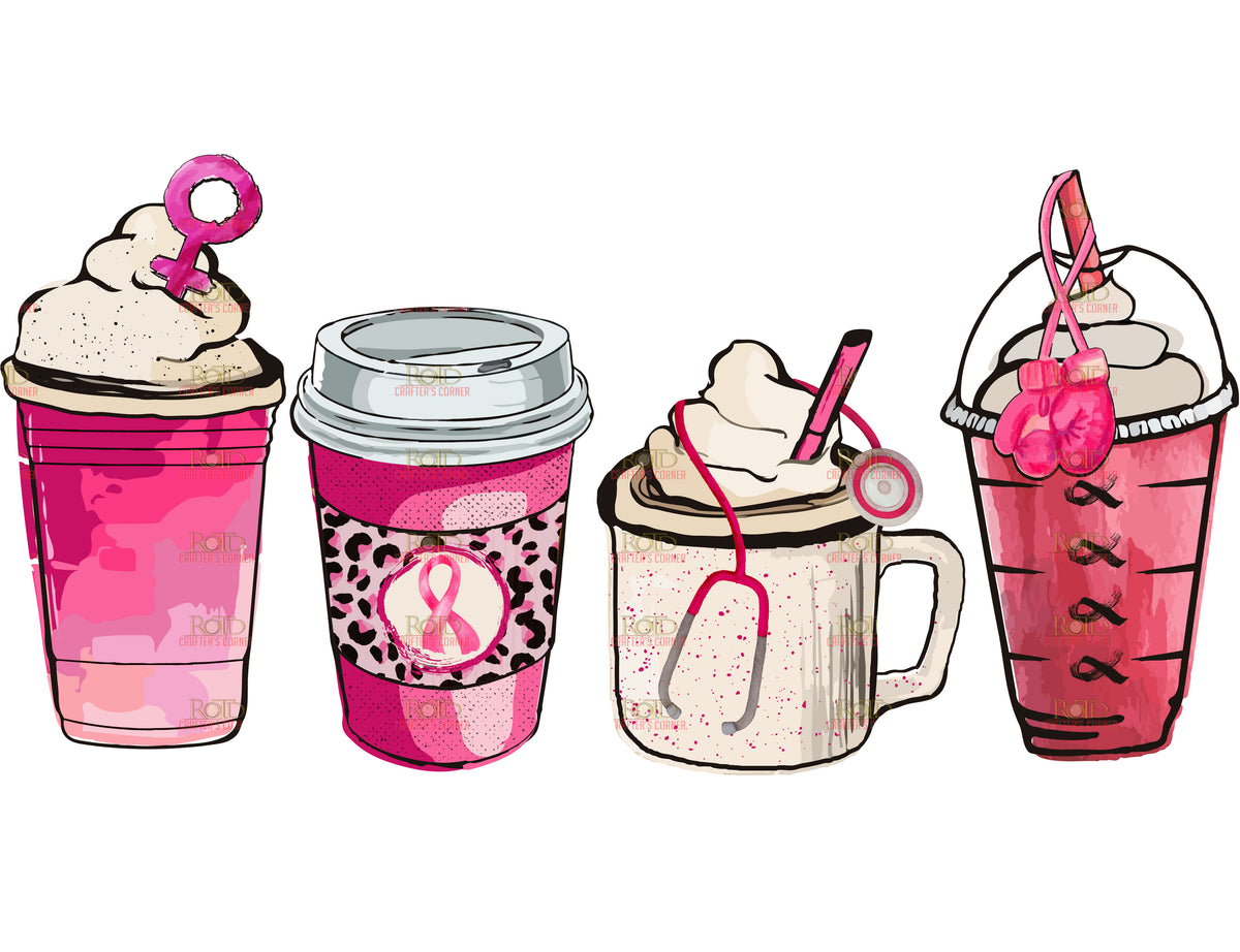 DTF Screen Print Image - Breast Cancer Awareness Coffee Cups