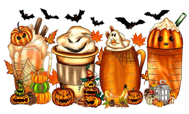DTF Screen Print Image - Fall Halloween Coffee Cups