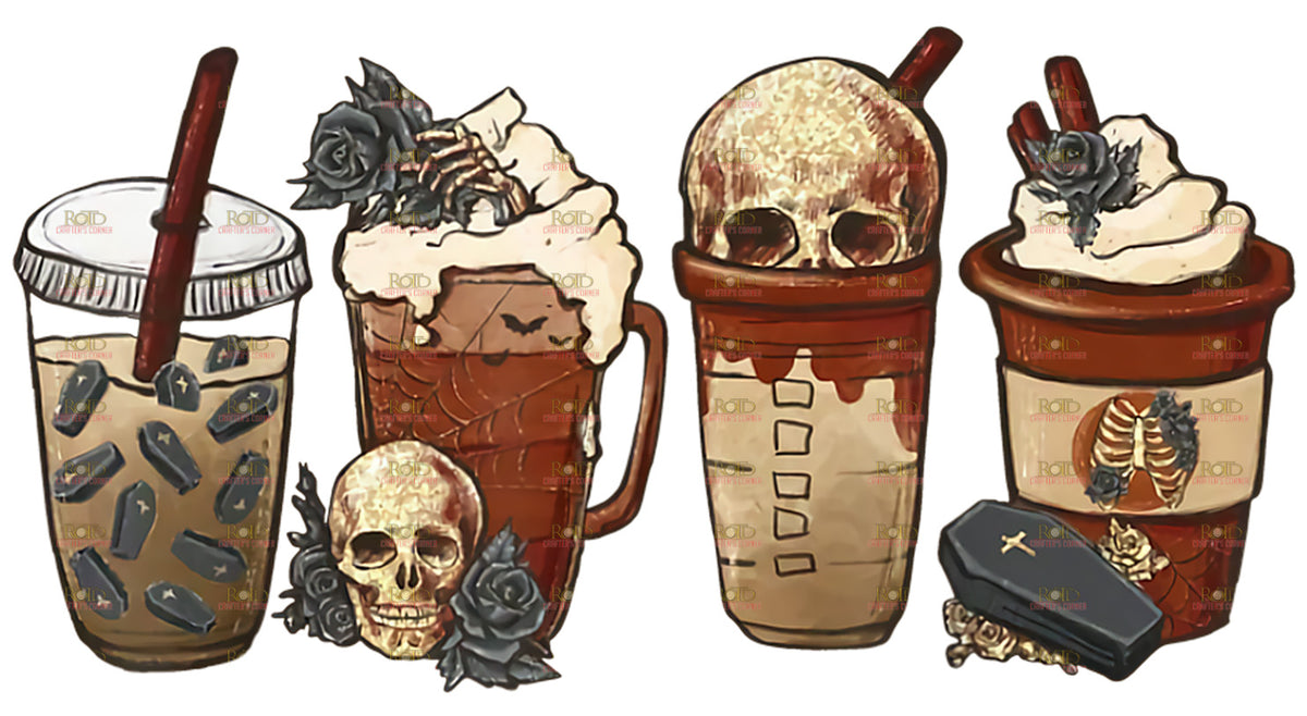 DTF Screen Print Image - Skulls Coffee Cups