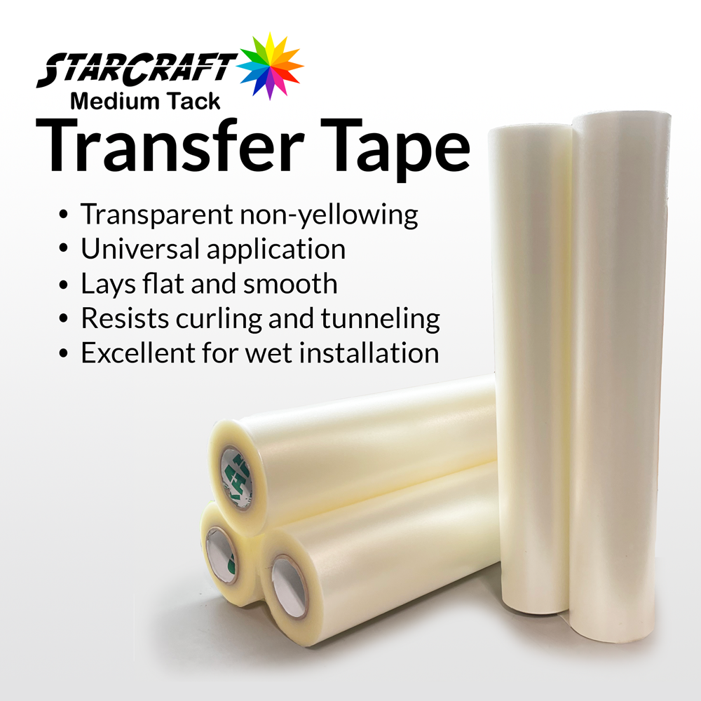 Starcraft 12" x 100 FT Roll Clear Medium Tack Transfer Tape