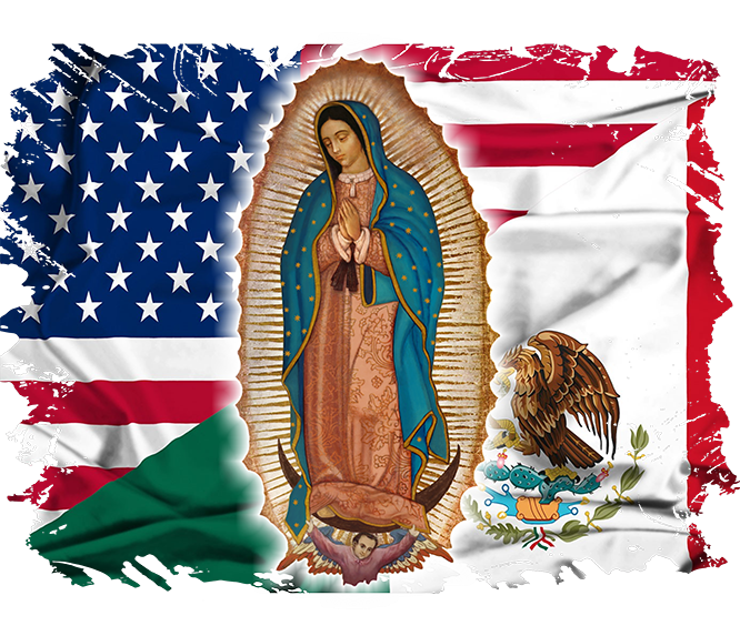 DTF Screen Print Image - Virgen de Guadalupe Mexican/American Flags