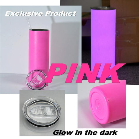 20oz Glow in the Dark  Straight Skinny Sublimation Tumbler w/straw - Pink