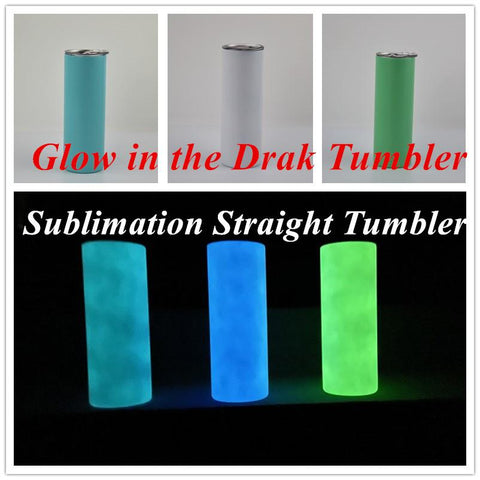 20oz Glow in the Dark  Straight Skinny Sublimation Tumbler w/straw - White