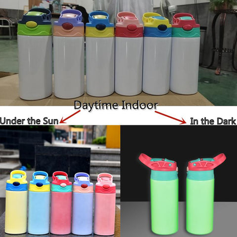 Color Changing & Glow in the Dark Kids Water Bottle w/straw - Purple